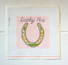 Load image into Gallery viewer, Horse Shoe &quot;Lucky You&quot; - Hand Painted Needlepoint Canvas
