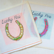 Load image into Gallery viewer, Set of 2 Horse Shoe &quot;Lucky You&quot; - Hand Painted Needlepoint Canvas