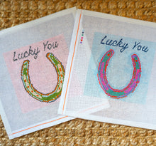 Load image into Gallery viewer, Set of 2 Horse Shoe &quot;Lucky You&quot; - Hand Painted Needlepoint Canvas
