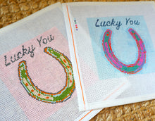 Load image into Gallery viewer, Set of 2 Horse Shoe &quot;Lucky You&quot; - Hand Painted Needlepoint Canvas