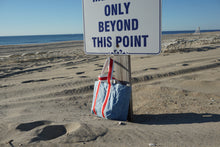 Load image into Gallery viewer, Red White and Blue Fish on the Line Waxed Tote