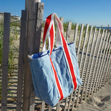 Load image into Gallery viewer, Red White and Blue Fish on the Line Waxed Tote