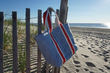 Load image into Gallery viewer, Red White and Blue Fish on the Line Waxed Tote