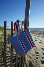 Load image into Gallery viewer, Red White and Blue Fish on the Line Waxed Tote