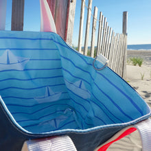Load image into Gallery viewer, Blue Paper Boats Waxed Canvas Tote