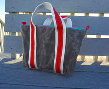 Load image into Gallery viewer, Blue Tonal Dandelions Waxed Canvas Tote