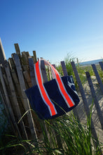 Load image into Gallery viewer, Blue Life Jacket &amp; Fish Waxed Canvas Tote