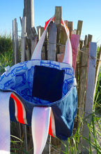 Load image into Gallery viewer, Blue Life Jacket &amp; Fish Waxed Canvas Tote