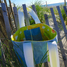 Load image into Gallery viewer, Lime Green Flower Power Waxed Canvas Tote