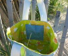 Load image into Gallery viewer, Lime Green Flower Power Waxed Canvas Tote