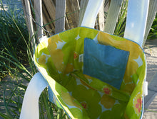 Load image into Gallery viewer, Lime Green Flower Power Waxed Canvas Tote