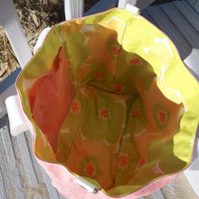 Load image into Gallery viewer, Yellow &amp; Pink Flower Power Waxed Canvas Tote